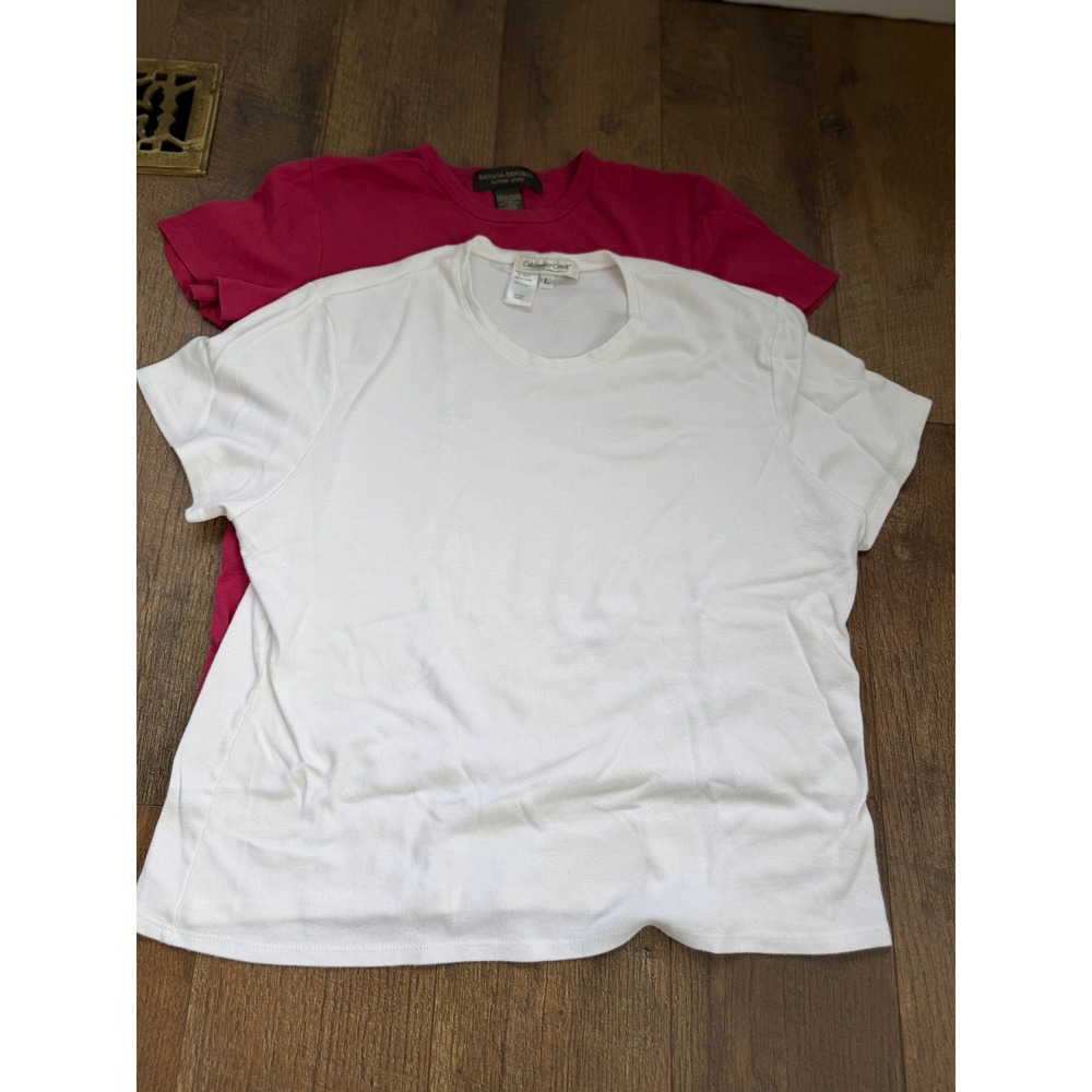 2 Vintage 90s tees Banana Republic Coldwater Creek Womens Large Pink White